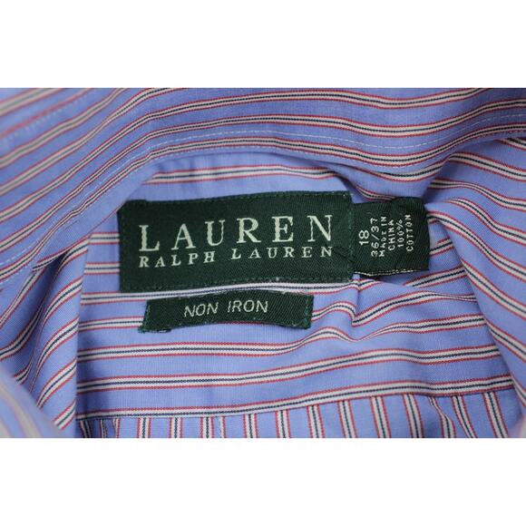 Lauren Ralph Lauren Shirt Mens 18 - 36/37 Striped Cotton Non Iron Button Down - Picture 4 of 6
